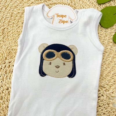 CONJ. DE MALHA 3 PEÇAS - Aviador - Azul Jeans e Branco CONJ. DE MALHA 3 PEÇAS - Aviador - Azul Jeans e Branco